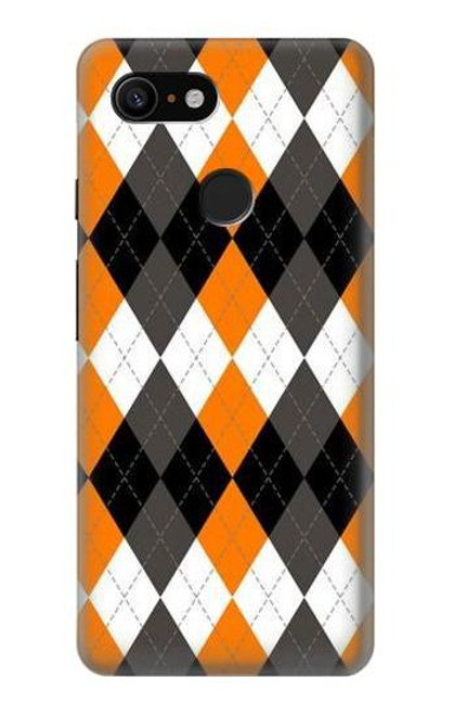 W3421 Noir Orange Blanc Argyle Plaid Etui Coque Housse et Flip Housse Cuir pour Google Pixel 3