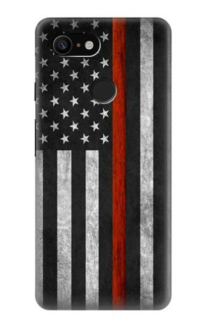 W3472 sapeur pompier Rouge mince ligne Drapeau Etui Coque Housse et Flip Housse Cuir pour Google Pixel 3