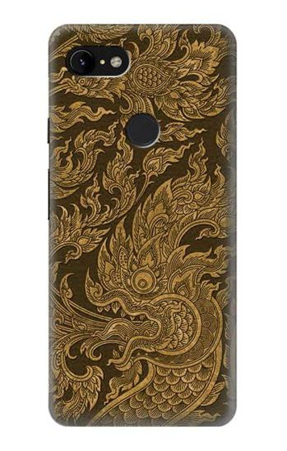 W3382 Art de la peinture thaïlandaise Naga Etui Coque Housse et Flip Housse Cuir pour Google Pixel 3 XL