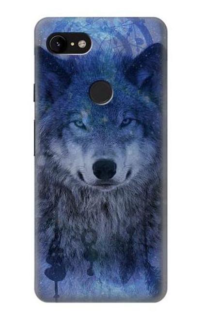 W3410 Loup Dream Catcher Etui Coque Housse et Flip Housse Cuir pour Google Pixel 3 XL