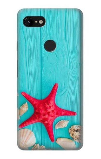 W3428 Aqua Bois Coquille d'étoile de mer Etui Coque Housse et Flip Housse Cuir pour Google Pixel 3 XL