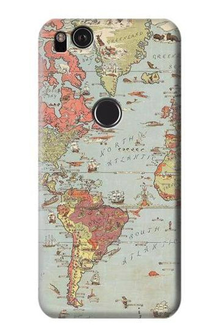 W3418 Carte du monde millésimé Etui Coque Housse et Flip Housse Cuir pour Google Pixel 2