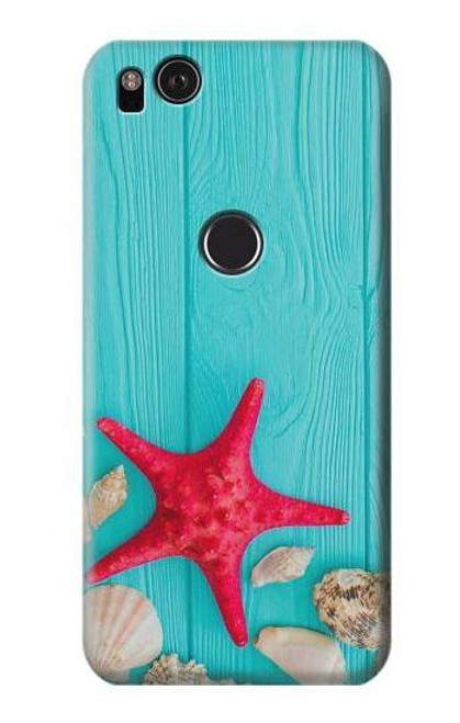 W3428 Aqua Bois Coquille d'étoile de mer Etui Coque Housse et Flip Housse Cuir pour Google Pixel 2