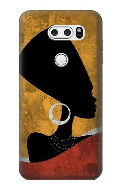 W3453 Africaine Reine Néfertiti Silhouette Etui Coque Housse et Flip Housse Cuir pour LG V30, LG V30 Plus, LG V30S ThinQ, LG V35, LG V35 ThinQ