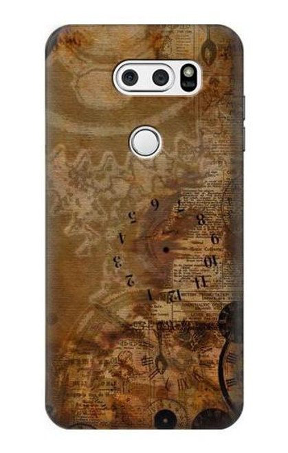 W3456 Papier Steampunk Horloge millésimé Etui Coque Housse et Flip Housse Cuir pour LG V30, LG V30 Plus, LG V30S ThinQ, LG V35, LG V35 ThinQ