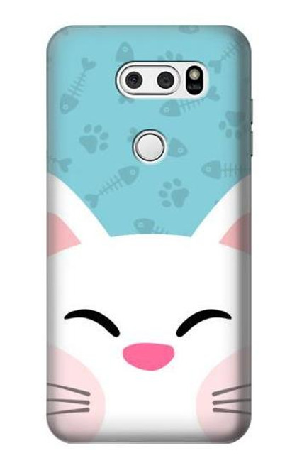 W3542 Chat mignon Dessin animé Etui Coque Housse et Flip Housse Cuir pour LG V30, LG V30 Plus, LG V30S ThinQ, LG V35, LG V35 ThinQ