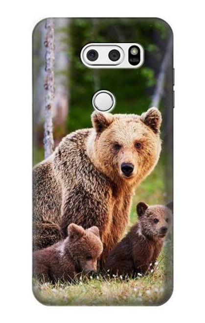 W3558 Famille d'ours Etui Coque Housse et Flip Housse Cuir pour LG V30, LG V30 Plus, LG V30S ThinQ, LG V35, LG V35 ThinQ