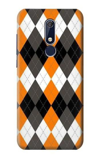 W3421 Noir Orange Blanc Argyle Plaid Etui Coque Housse et Flip Housse Cuir pour Nokia 5.1, Nokia 5 2018