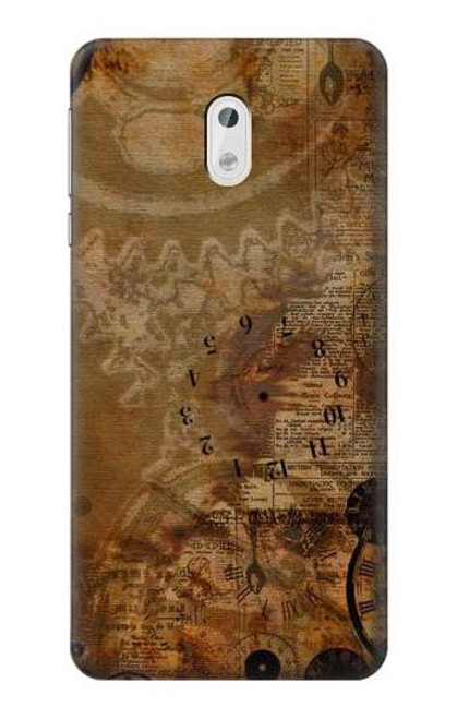 W3456 Papier Steampunk Horloge millésimé Etui Coque Housse et Flip Housse Cuir pour Nokia 3