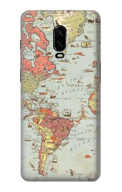 W3418 Carte du monde millésimé Etui Coque Housse et Flip Housse Cuir pour OnePlus 6T