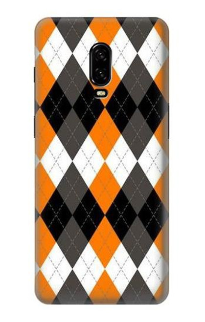 W3421 Noir Orange Blanc Argyle Plaid Etui Coque Housse et Flip Housse Cuir pour OnePlus 6T