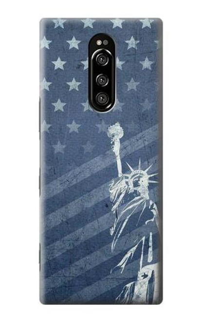 W3450 Drapeau des États-Unis Statue de la Liberté Etui Coque Housse et Flip Housse Cuir pour Sony Xperia 1