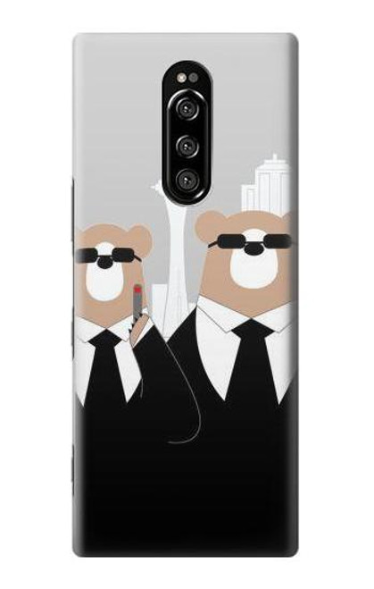 W3557 Ours en Costume Noir Etui Coque Housse et Flip Housse Cuir pour Sony Xperia 1