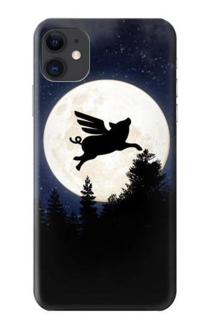 W3289 Cochon Volant Pleine Lune Nuit Etui Coque Housse et Flip Housse Cuir pour iPhone 11