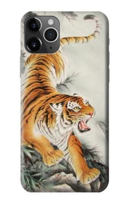 W2751 Tigre Peinture Pinceau chinois Etui Coque Housse et Flip Housse Cuir pour iPhone 11 Pro