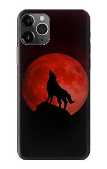 W2955 Loup Hurlant Rouge Lune Etui Coque Housse et Flip Housse Cuir pour iPhone 11 Pro