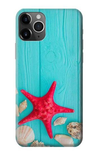 W3428 Aqua Bois Coquille d'étoile de mer Etui Coque Housse et Flip Housse Cuir pour iPhone 11 Pro Max