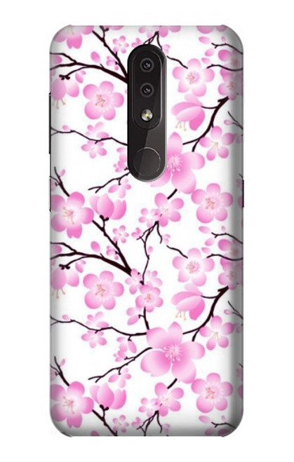 W1972 Sakura fleur de Cerisiers Etui Coque Housse et Flip Housse Cuir pour Nokia 4.2