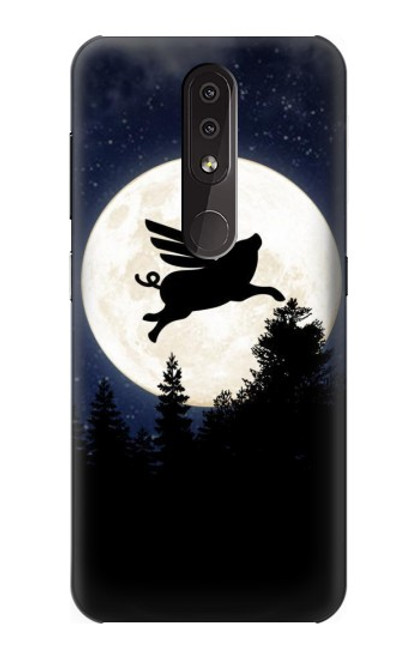 W3289 Cochon Volant Pleine Lune Nuit Etui Coque Housse et Flip Housse Cuir pour Nokia 4.2