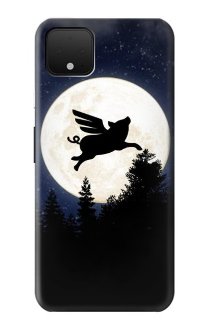 W3289 Cochon Volant Pleine Lune Nuit Etui Coque Housse et Flip Housse Cuir pour Google Pixel 4