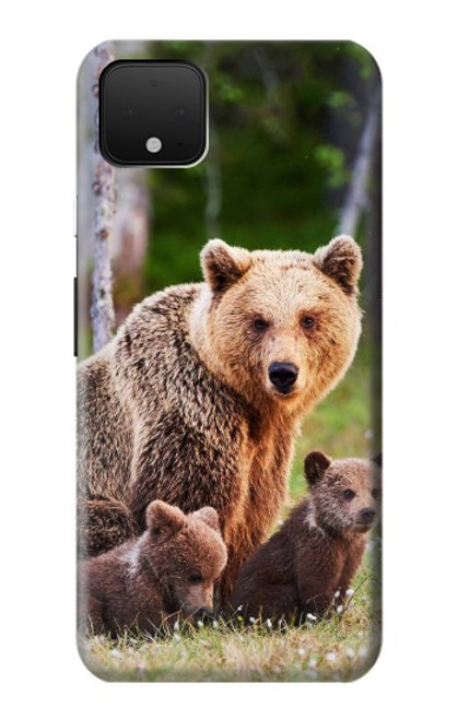 W3558 Famille d'ours Etui Coque Housse et Flip Housse Cuir pour Google Pixel 4