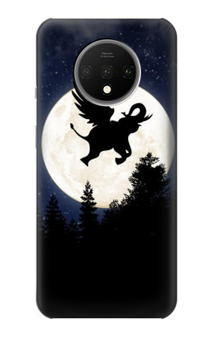 W3323 Voler l'Eléphant Nuit de pleine lune Etui Coque Housse et Flip Housse Cuir pour OnePlus 7T