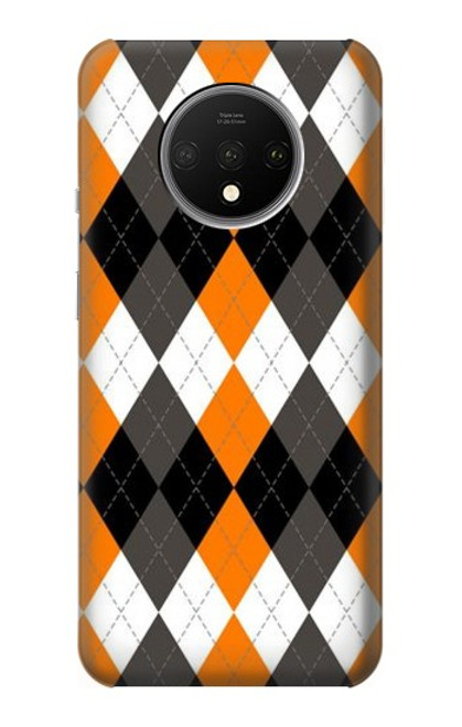 W3421 Noir Orange Blanc Argyle Plaid Etui Coque Housse et Flip Housse Cuir pour OnePlus 7T