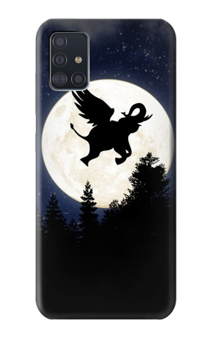 W3323 Voler l'Eléphant Nuit de pleine lune Etui Coque Housse et Flip Housse Cuir pour Samsung Galaxy A51