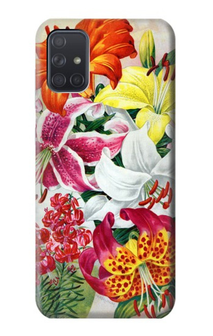 W3205 Fleurs Art Retro Etui Coque Housse et Flip Housse Cuir pour Samsung Galaxy A71