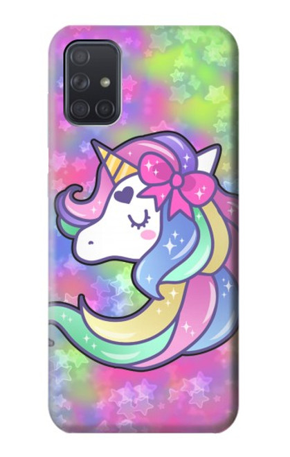 W3264 Pastel Licorne Etui Coque Housse et Flip Housse Cuir pour Samsung Galaxy A71