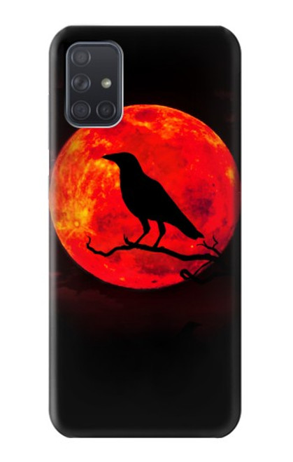 W3328 Corbeau Rouge Lune Etui Coque Housse et Flip Housse Cuir pour Samsung Galaxy A71