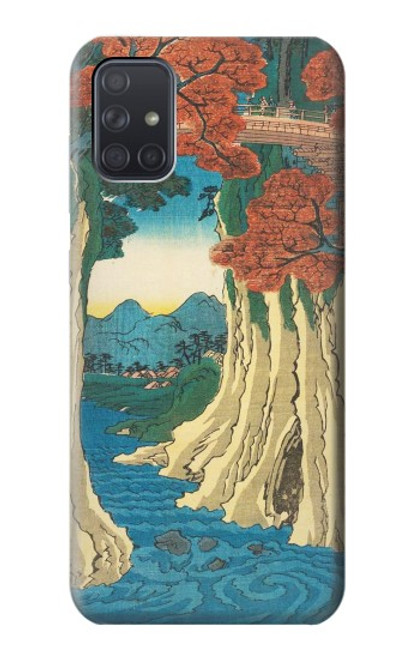 W3348 Utagawa Hiroshige Le singe Pont Etui Coque Housse et Flip Housse Cuir pour Samsung Galaxy A71