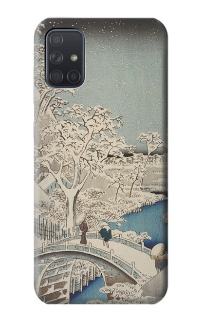 W3350 Utagawa Hiroshige Tambour Pont Yuhi Hill à Meguro Etui Coque Housse et Flip Housse Cuir pour Samsung Galaxy A71