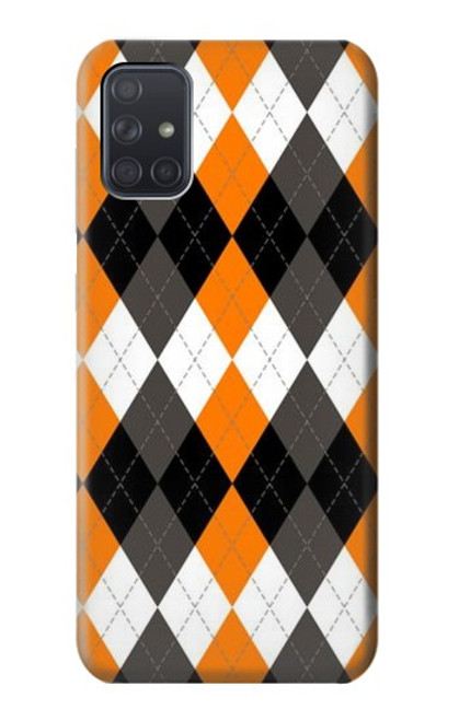 W3421 Noir Orange Blanc Argyle Plaid Etui Coque Housse et Flip Housse Cuir pour Samsung Galaxy A71