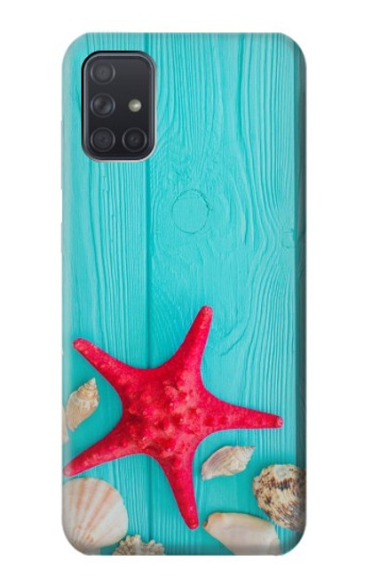 W3428 Aqua Bois Coquille d'étoile de mer Etui Coque Housse et Flip Housse Cuir pour Samsung Galaxy A71