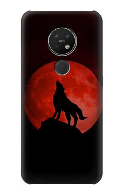 W2955 Loup Hurlant Rouge Lune Etui Coque Housse et Flip Housse Cuir pour Nokia 7.2