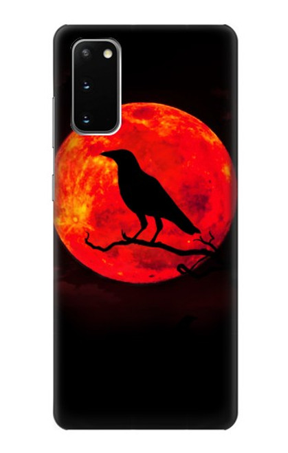 W3328 Corbeau Rouge Lune Etui Coque Housse et Flip Housse Cuir pour Samsung Galaxy S20