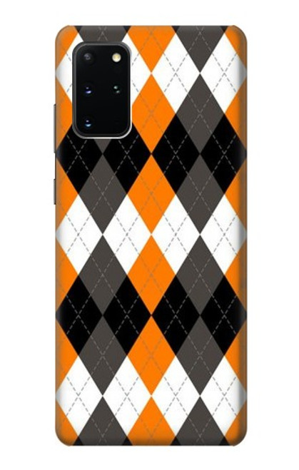 W3421 Noir Orange Blanc Argyle Plaid Etui Coque Housse et Flip Housse Cuir pour Samsung Galaxy S20 Plus, Galaxy S20+