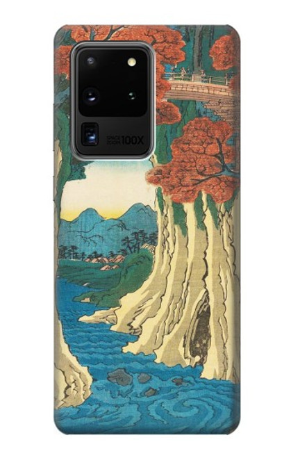 W3348 Utagawa Hiroshige Le singe Pont Etui Coque Housse et Flip Housse Cuir pour Samsung Galaxy S20 Ultra