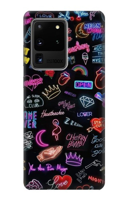 W3433 Néon graphique millésimé Etui Coque Housse et Flip Housse Cuir pour Samsung Galaxy S20 Ultra