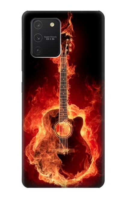 W0415 Graver guitare feu Etui Coque Housse et Flip Housse Cuir pour Samsung Galaxy S10 Lite