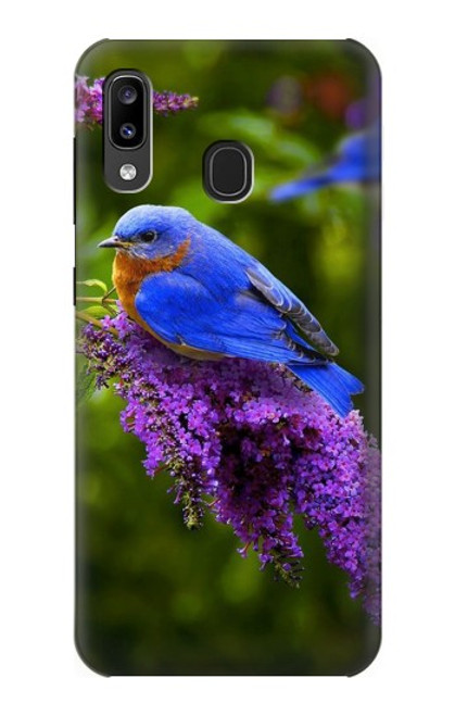 W1565 Oiseau bleu de bonheur Bleu Oiseau Etui Coque Housse et Flip Housse Cuir pour Samsung Galaxy A20, Galaxy A30