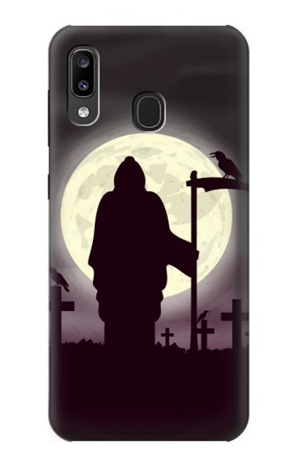 W3262 Lune de nuit faucheuse cimetière Etui Coque Housse et Flip Housse Cuir pour Samsung Galaxy A20, Galaxy A30