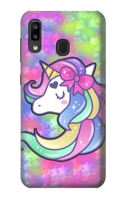 W3264 Pastel Licorne Etui Coque Housse et Flip Housse Cuir pour Samsung Galaxy A20, Galaxy A30