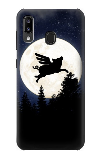 W3289 Cochon Volant Pleine Lune Nuit Etui Coque Housse et Flip Housse Cuir pour Samsung Galaxy A20, Galaxy A30