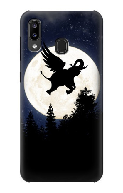 W3323 Voler l'Eléphant Nuit de pleine lune Etui Coque Housse et Flip Housse Cuir pour Samsung Galaxy A20, Galaxy A30