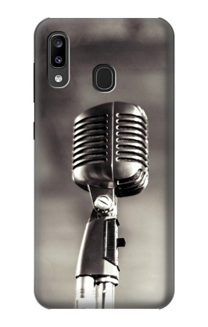 W3495 Microphone millésimé Etui Coque Housse et Flip Housse Cuir pour Samsung Galaxy A20, Galaxy A30