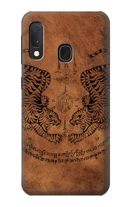 W3209 Sak Yant jumeau Tigre Etui Coque Housse et Flip Housse Cuir pour Samsung Galaxy A20e