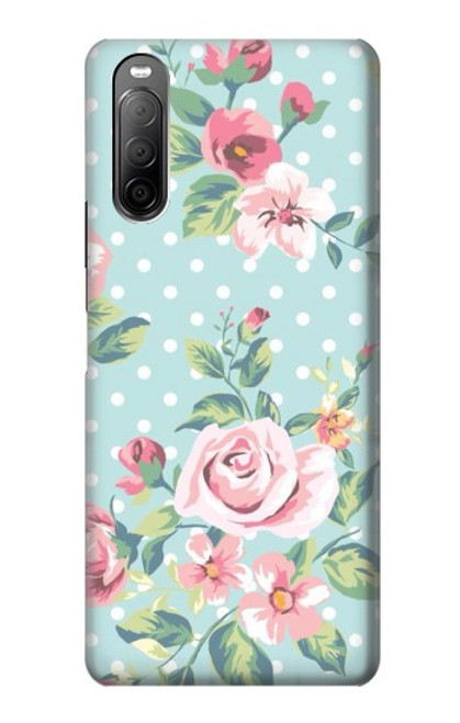 W3494 Rose à pois millésimé Etui Coque Housse et Flip Housse Cuir pour Sony Xperia 10 II