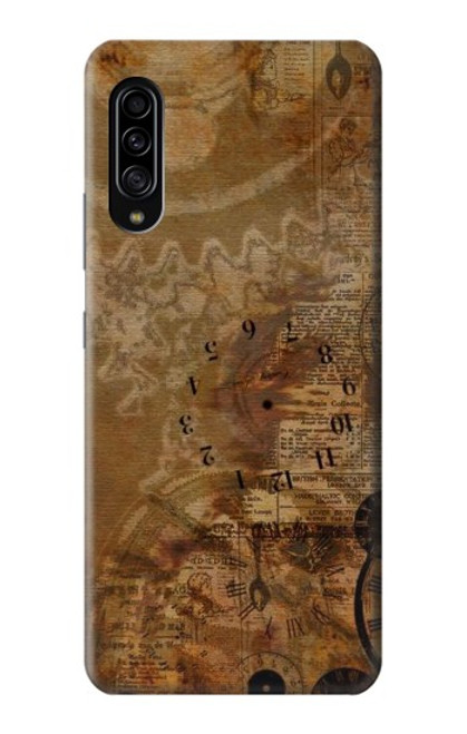 W3456 Papier Steampunk Horloge millésimé Etui Coque Housse et Flip Housse Cuir pour Samsung Galaxy A90 5G